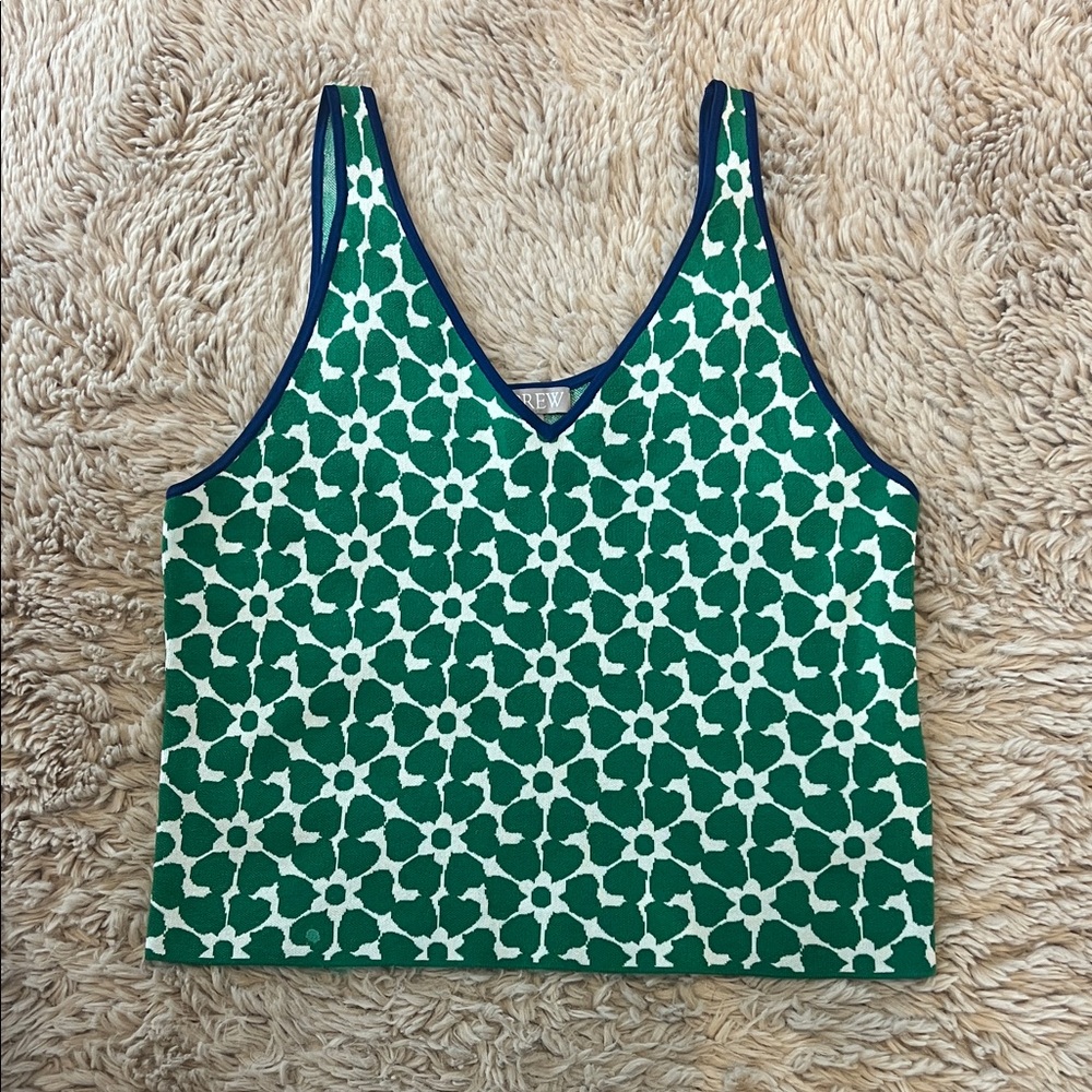 J. Crew Green and White Floral Tank Top